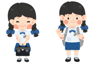 a girl in a school uniform is holding a briefcase and waving