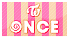 a pink and tan striped background with the words `` once '' written on it .