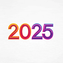 the number 2025 is displayed in a rainbow of colors