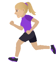 a woman in a purple shirt and black shorts is jogging