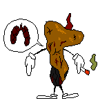 a pixel art of a cartoon character with a speech bubble that says ' i ' on it