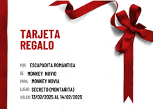 a tarjeta regalo card with a red bow