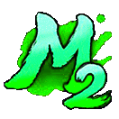 a drawing of a green letter m with a green background .