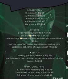 a flyer for sleep call texts and status