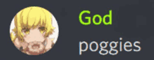 a picture of a girl in a circle with the words `` god poggies '' below it .