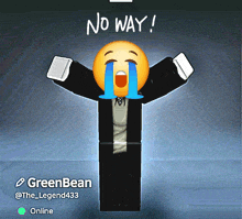 a cartoon character with a crying face and the words " no way " on top