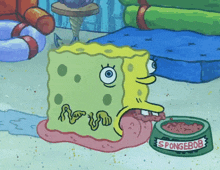 a cartoon of spongebob eating a bowl of spongebob 's food