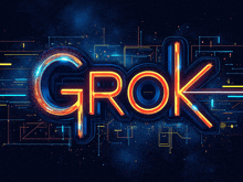 a neon sign that says grok with a dark background