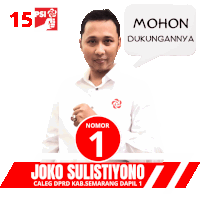 a poster for joko sulistiyono shows a man in a white shirt and says nomor 1