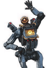 pathfinder from apex legends is a robot with a smiley face on it .