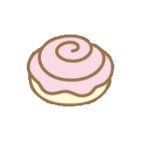 a cinnamon roll with pink frosting and a spiral on top .