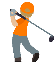 a man wearing an orange shirt and an orange hat swings a golf club