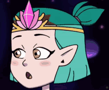 a close up of a cartoon character with a tiara on her head