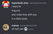 a screenshot of a discord conversation with hyperbolic sine