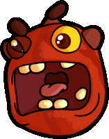 a cartoon drawing of a red monster with a big mouth