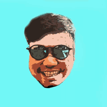 a drawing of a man wearing sunglasses with a blue background