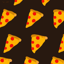 a seamless pattern of pizza slices and a hamburger on a black background