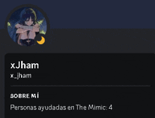 a screenshot of xjham 's profile with a picture of a girl on it