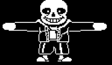 a black and white pixel art of sans from undertale .