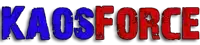 kaosforce is written in blue and red letters on a white background