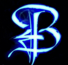 a blue letter b on a black background with a white outline