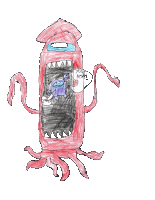 a child 's drawing of an among us squid with a purple character inside