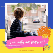 a picture of a child sitting on a window sill with a quote from dr. temple grandin