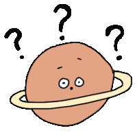 a cartoon drawing of a planet with a question mark above it 's head .