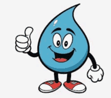 a cartoon water drop with arms and legs is giving a thumbs up sign .