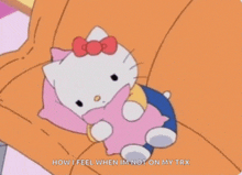 a cartoon of hello kitty laying on a couch with the caption how i feel when i 'm not on my trx