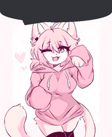 a drawing of a furry girl wearing a pink hoodie and black knee high socks