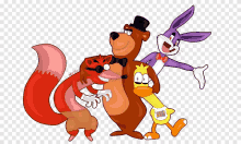 a group of cartoon characters including a bear a fox and a rabbit