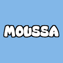 a blue background with the word moussa written in white