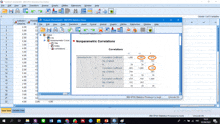 a computer screen shows a table of nonparametric correlations between x and y