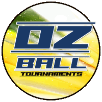 a logo for oz ball tournaments is displayed on a yellow background