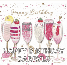 a birthday card that says happy birthday darryl with champagne glasses