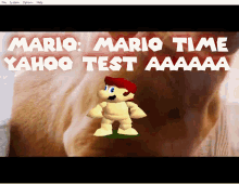 a screen shot of a video game that says mario time yahoo test aaaaaa