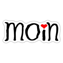 a sticker that says moin with a red heart on it