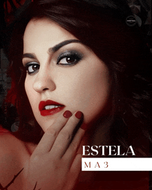 a close up of a woman 's face with the name estela on the bottom