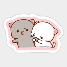 a sticker of a gray cat and a white cat