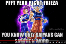 a screenshot of a video with a caption that says pfft yeah right frieza you know only saiyans can say the n word