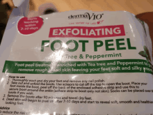 a package of derma vio exfoliating foot peel tree & peppermint