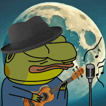 a cartoon of a frog singing into a microphone while holding a guitar