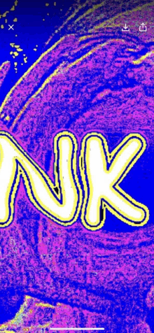 the word nk is written in yellow on a blue background