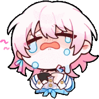 a cartoon girl with pink hair is crying while holding a heart shaped cookie .