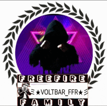 a freefire family logo with a purple background