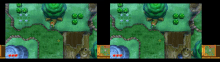 two screenshots of a video game showing a turtle and a tree