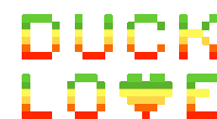 a pixel art of the word duck love with a heart