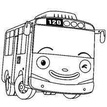 a black and white drawing of a bus with a face on the front .