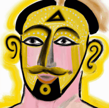 a painting of a man with a yellow mask on